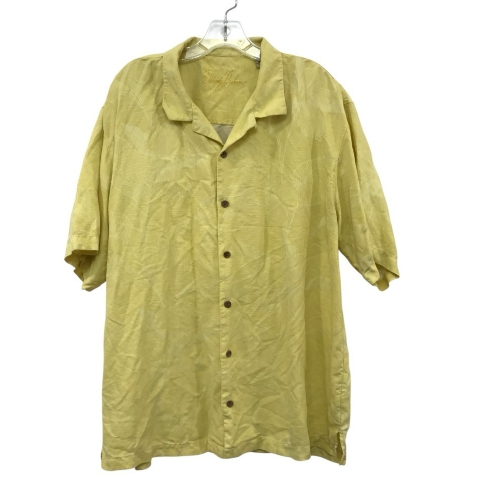 Tommy Bahama Mens XL 100% Silk Button Down Shirt Yellow Tropical